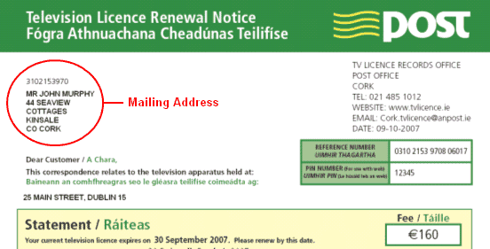 TV Licence Mailing Address Information